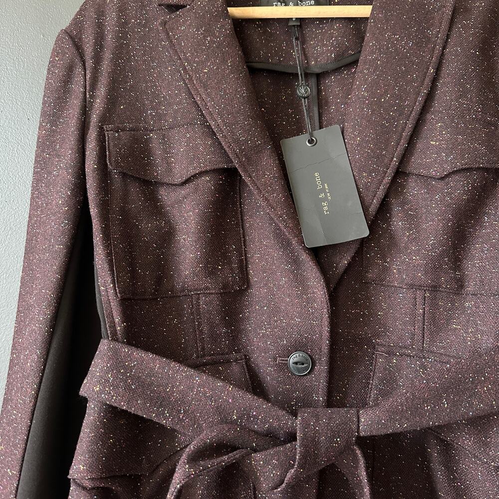 Rag & Bone Vera Donegal Wool Blend Burgundy Blazer Jacket NEW Size 8 - Picture 6 of 14